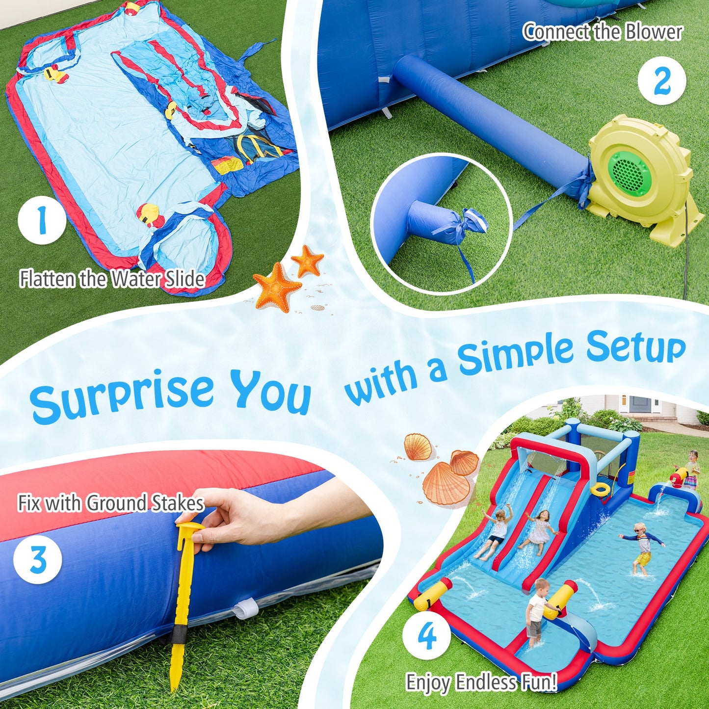 Costway Inflatable Bounce House Water Park w/ 2 Slides 3 Cannons & 950W Blower 41562837 New