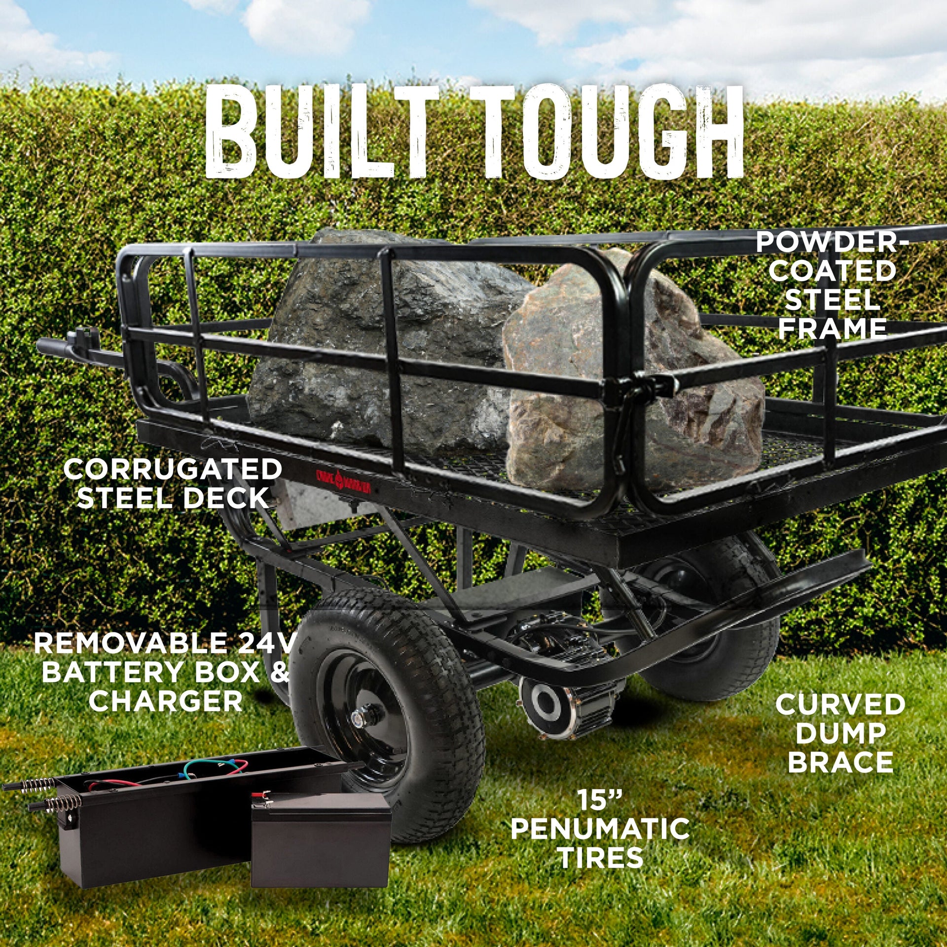 Chore Warrior CW325 Electric Utility Cart 350 lb. Capacity Metal Mesh Deck Removable Sides 24V New