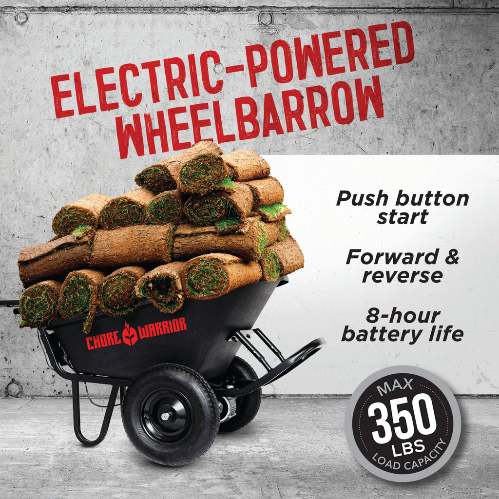 Chore Warrior CW322 Electric Wheelbarrow 350 lb. Capacity 6 Cu. Ft. Poly Tray 24V New