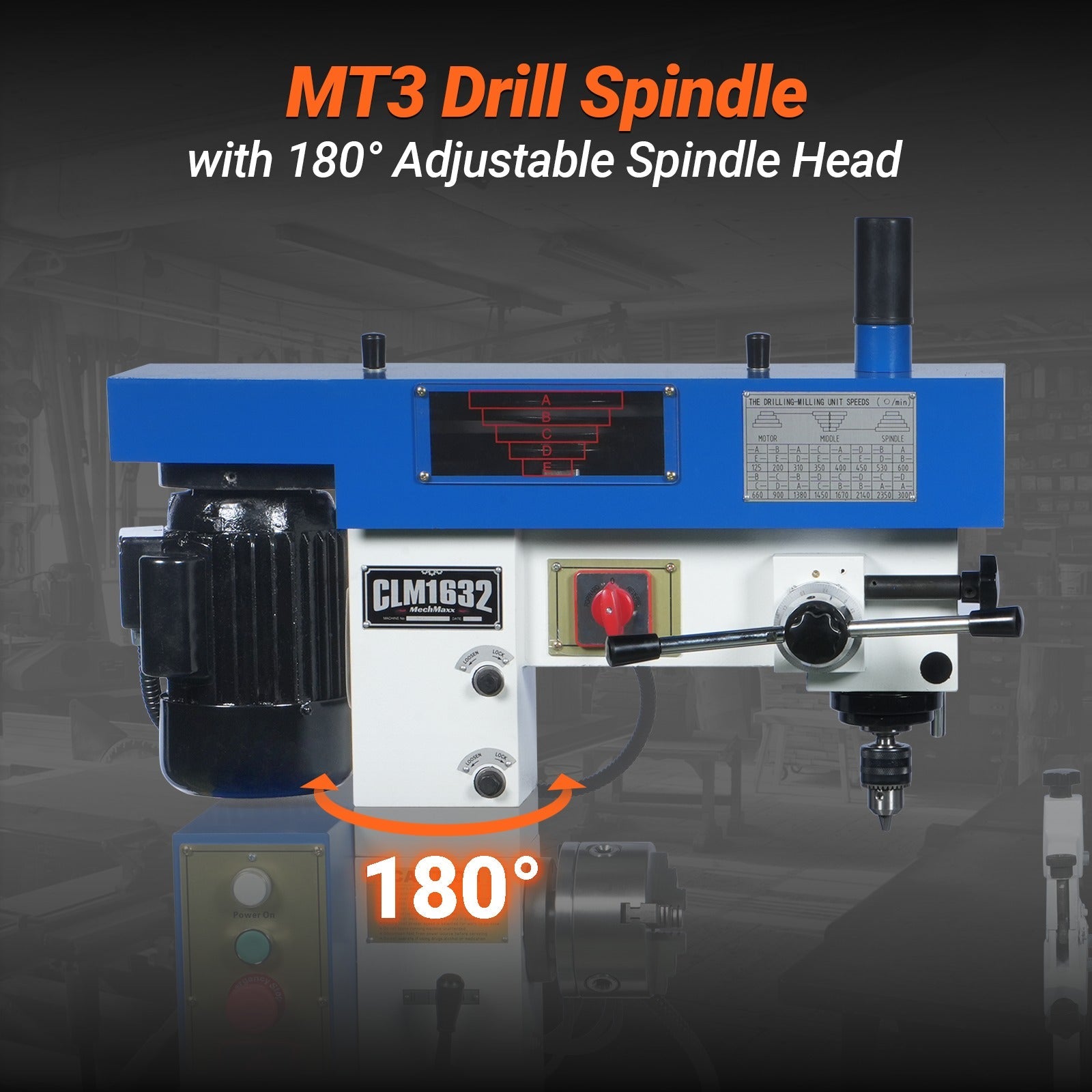 1 HP 16''x32'' Multi-Function Metal Lathe Milling Machine Head for Metalworking – Lathe, Drilling, and Milling Operations with Powerful Motor, Perfect for DIY, Workshops, and Professional Metalworking Projects without Stand CLM1632