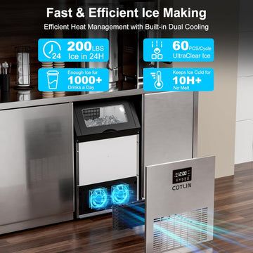 Cotlin 60FA Commercial Cube Ice Maker 20" Undercounter 200 lbs/Day 33 lbs Storage New