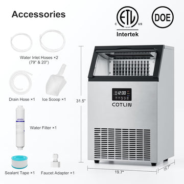 Cotlin 60FA Commercial Cube Ice Maker 20" Undercounter 200 lbs/Day 33 lbs Storage New