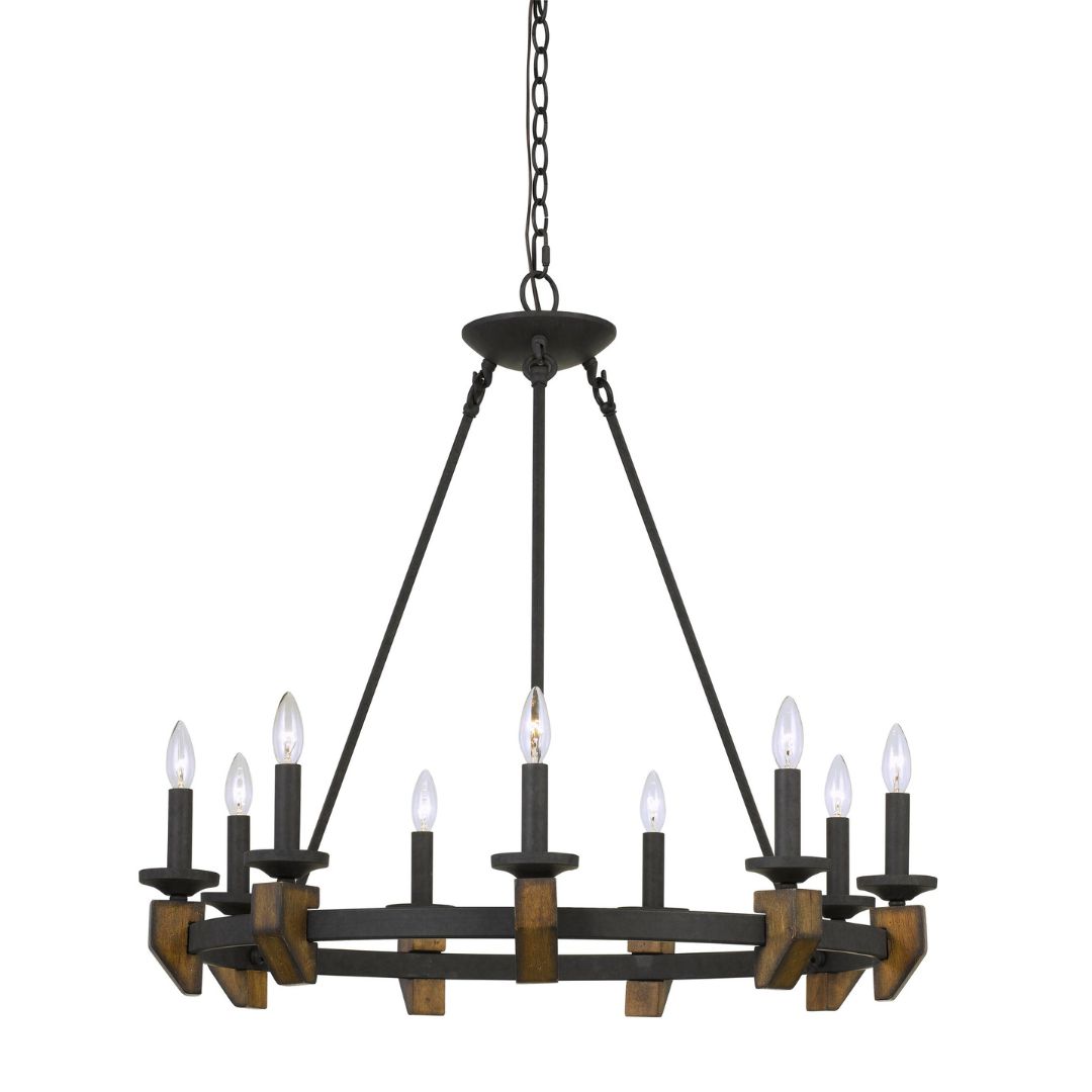 Cal Lighting Cruz 9-Light Metal and Wood Chandelier in Warm Bronze