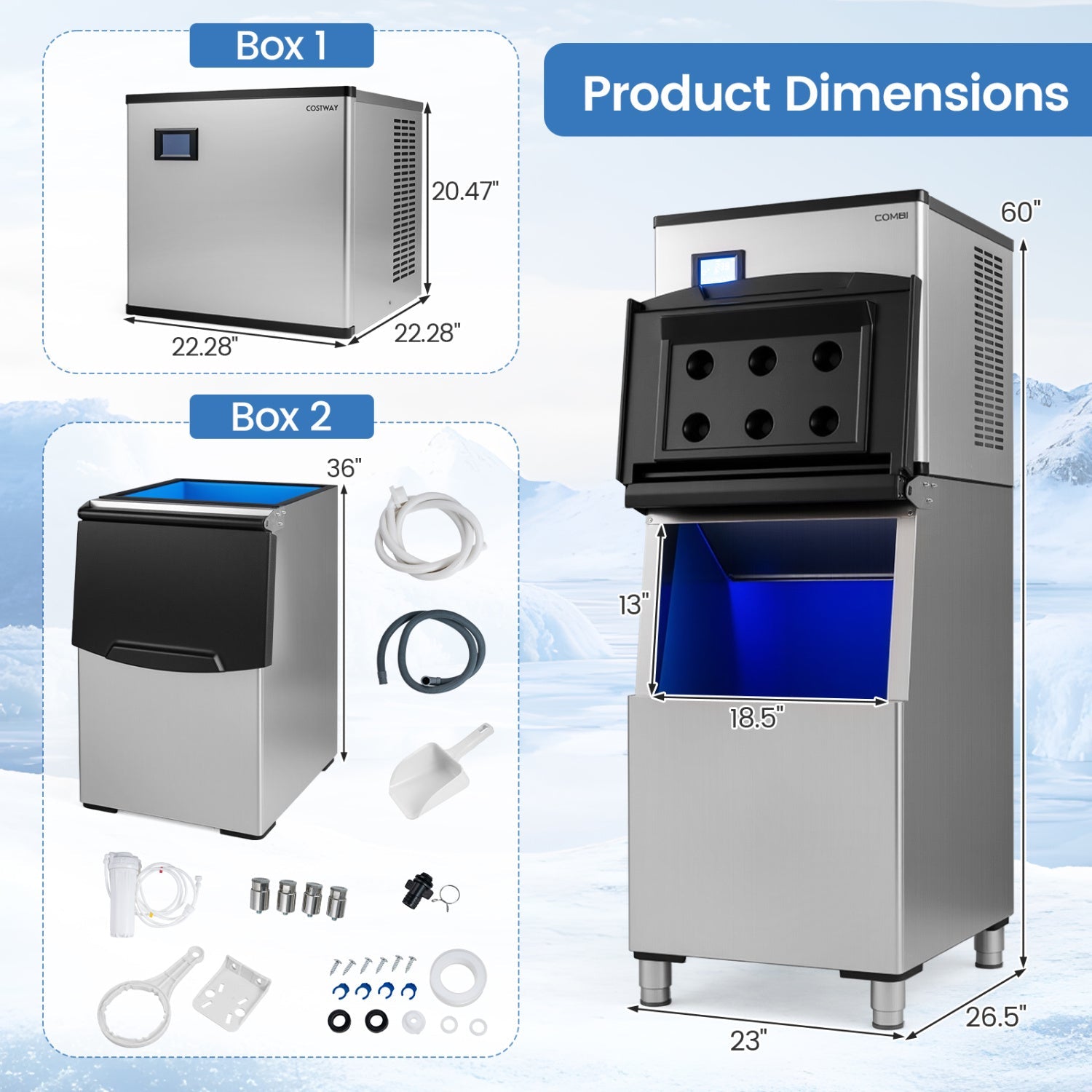 Costway Freestanding Commercial Ice Maker 450 lbs/24H 42969552 New