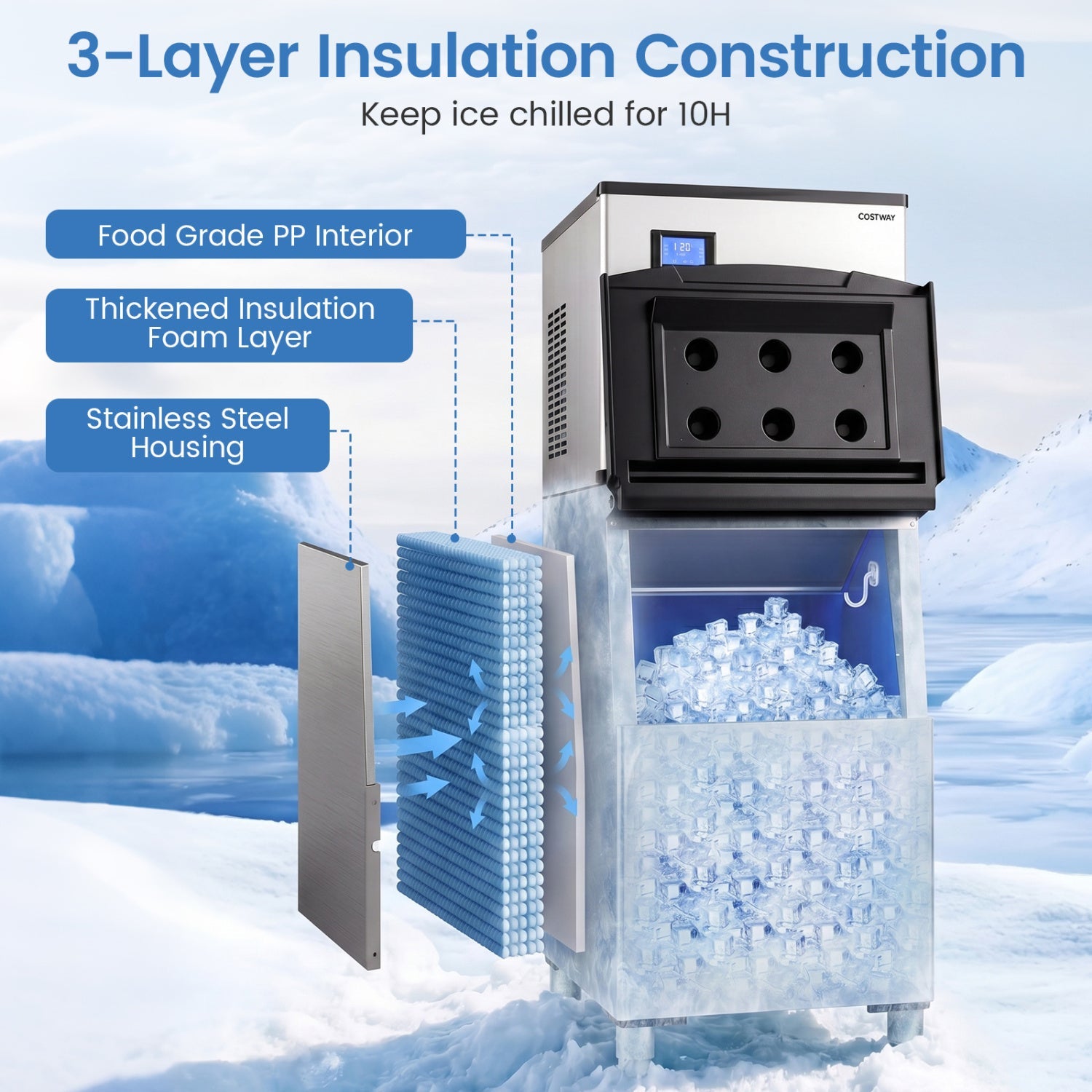 Costway Freestanding Commercial Ice Maker 450 lbs/24H 42969552 New