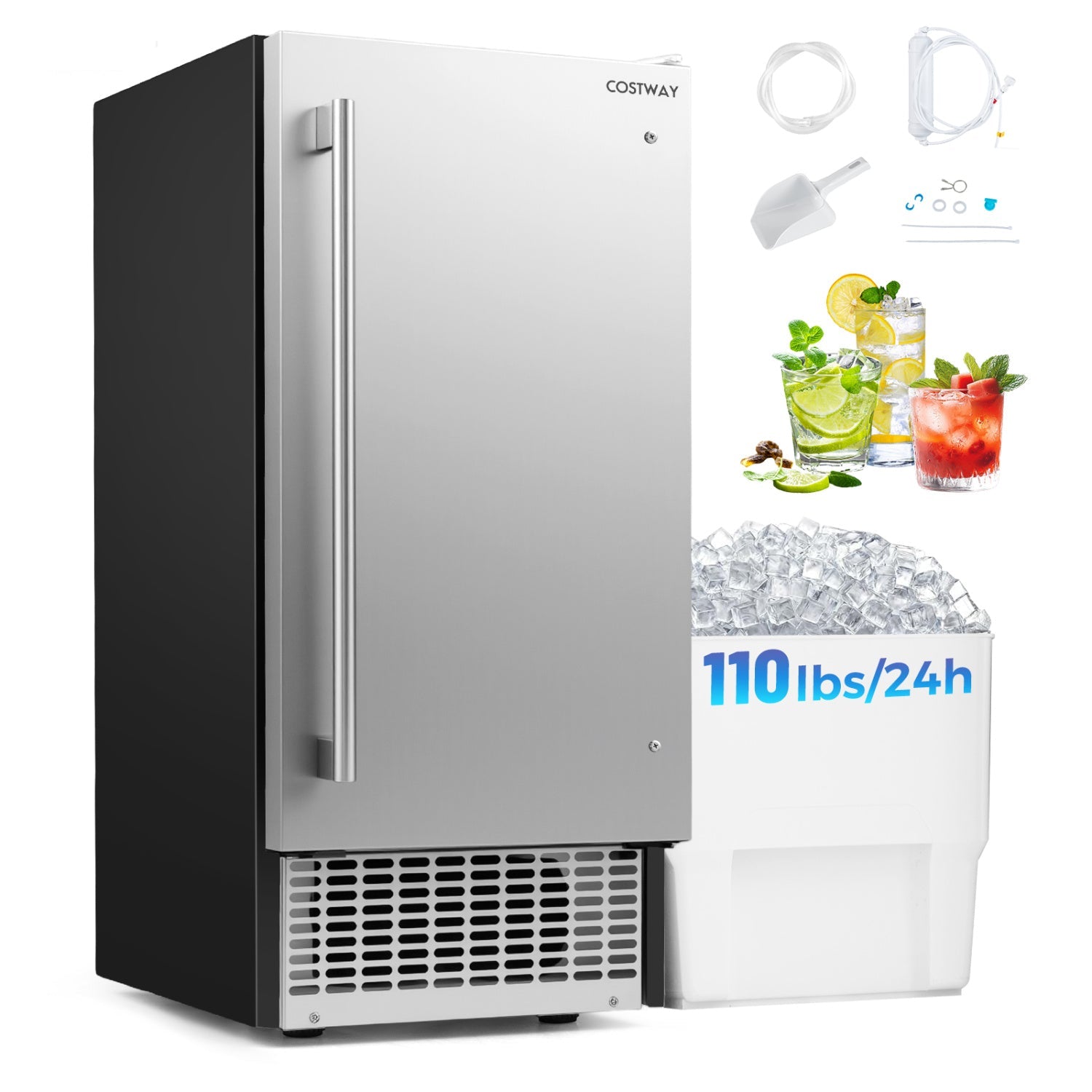 Costway Compact Commercial Ice Maker 25 lbs Storage 110 lbs/Day 32892022 New
