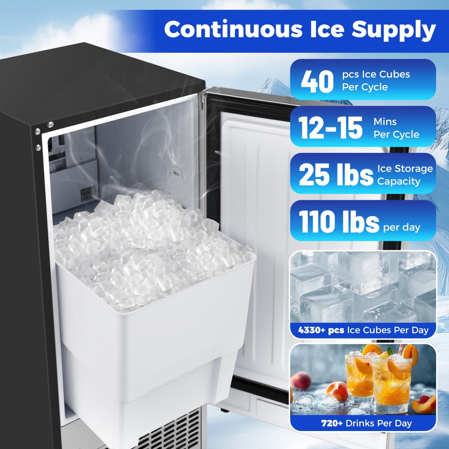 Costway Compact Commercial Ice Maker 25 lbs Storage 110 lbs/Day 32892022 New