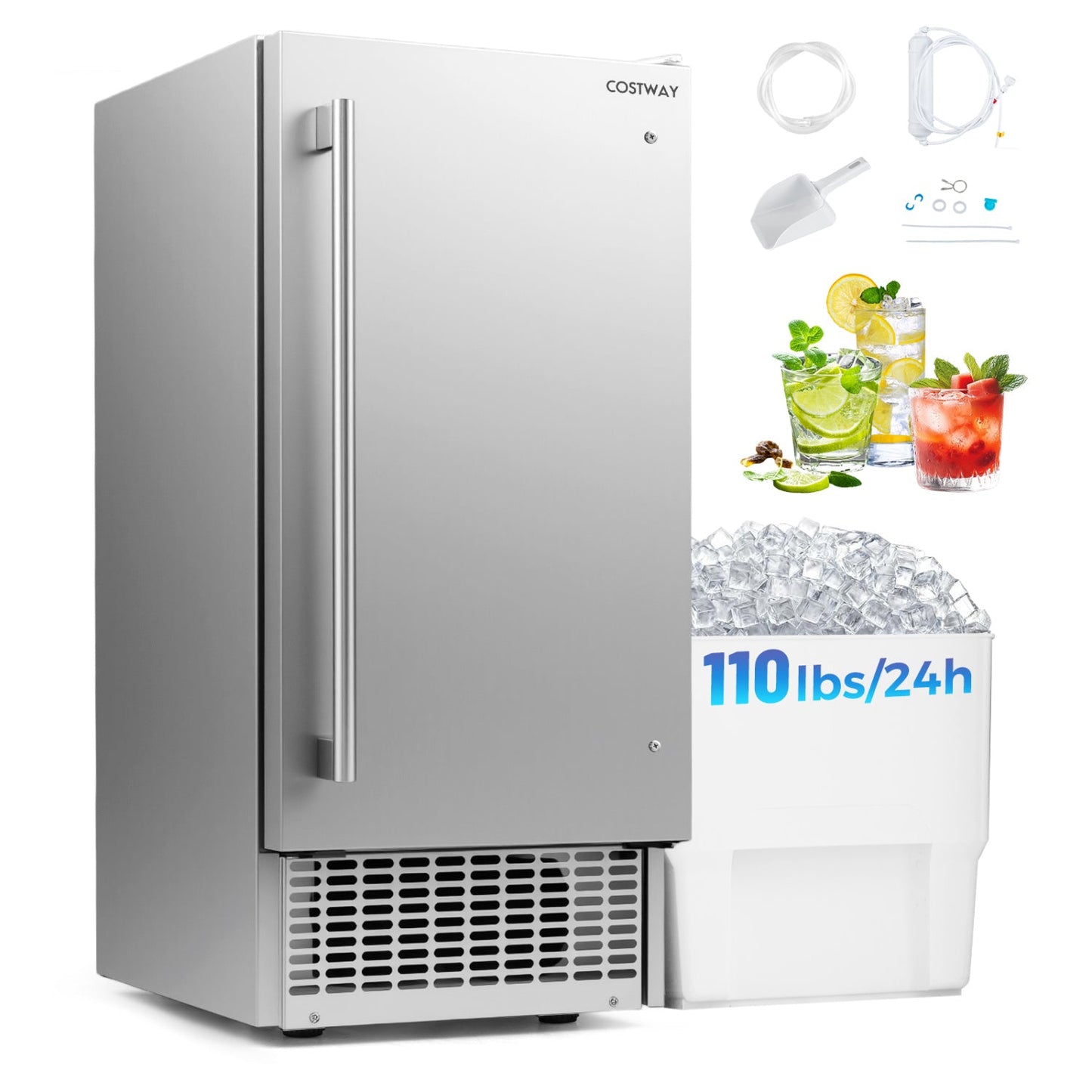 Costway Compact Commercial Ice Maker 25 lbs Storage 110 lbs/Day 32892022 New