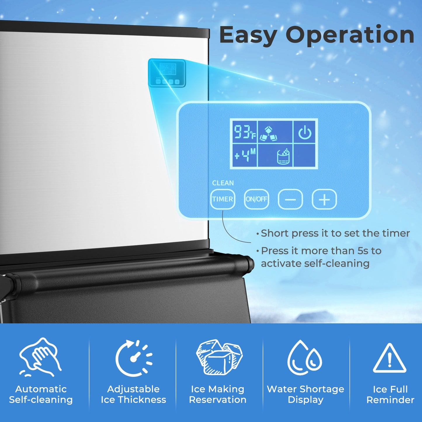 Costway Commercial Ice Maker Machine 418 lbs/24H 200 lbs Bin 859376142 New