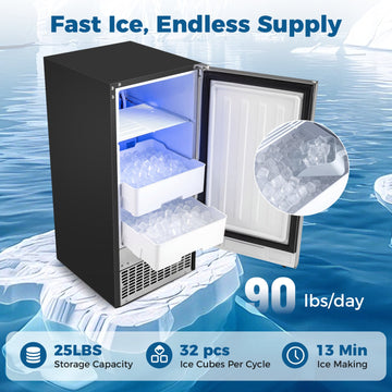 Costway Commercial Under Counter Ice Maker 90 lbs/Day Built-In Freestanding 56089404 New
