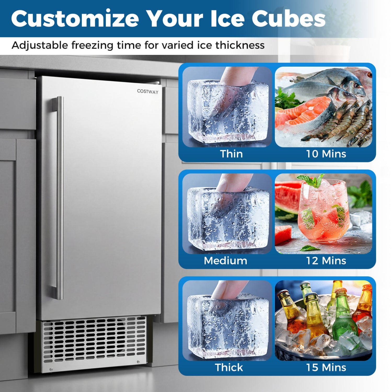 Costway Commercial Under Counter Ice Maker 90 lbs/Day Built-In Freestanding 56089404 New