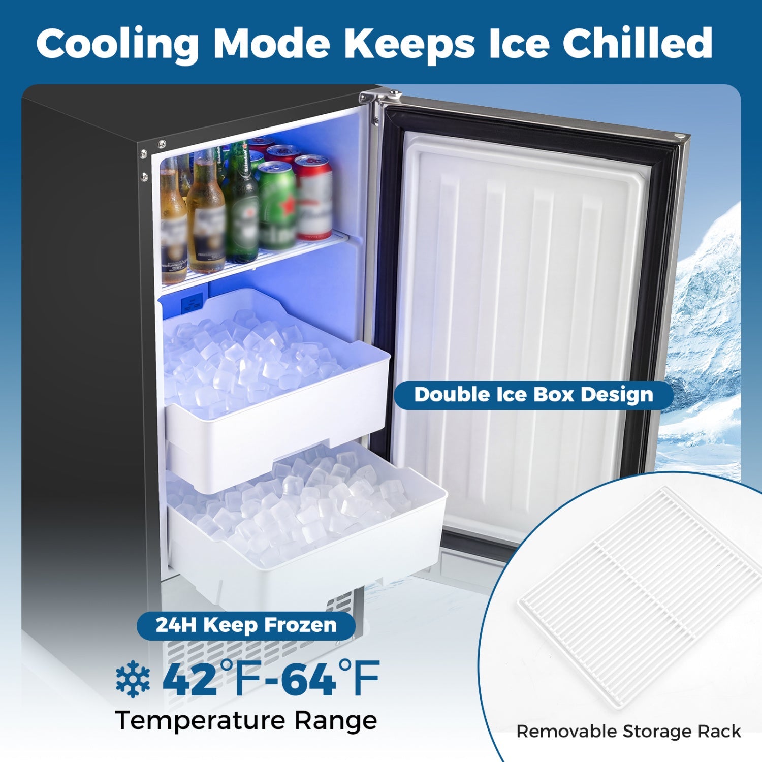 Costway Commercial Under Counter Ice Maker 90 lbs/Day Built-In Freestanding 56089404 New