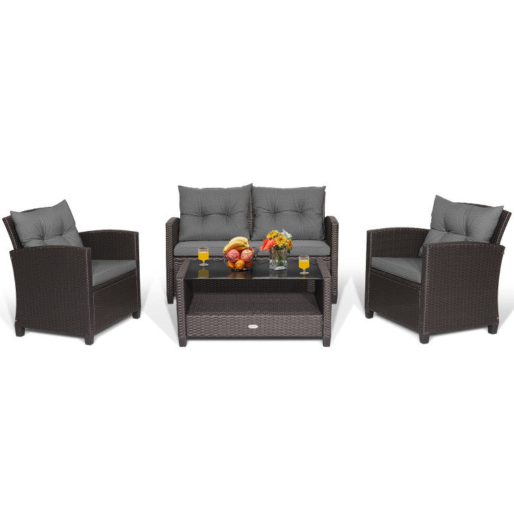 Costway 10' x 10' Hardtop Gazebo & 4-Piece Patio Conversation Set 22782830 New