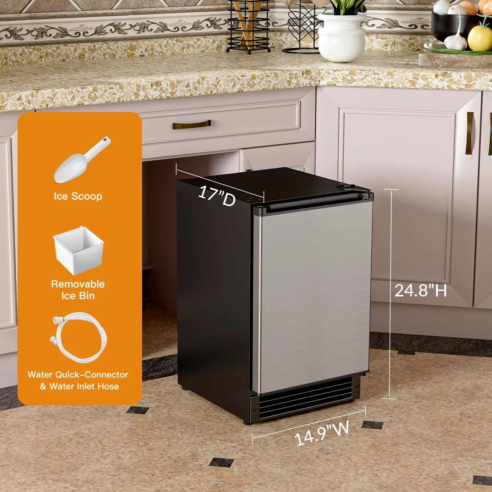 Cotlin IMC20 Crescent Ice Maker Drainless 15" Undercounter 15 lbs/Day with 12 lb. Storage Bin New