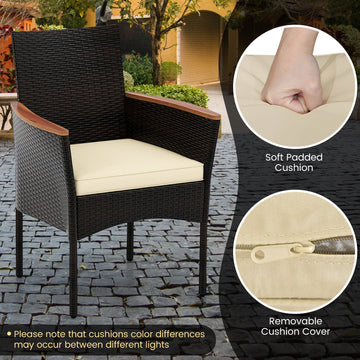 Costway 7-Pc Rattan Patio Dining Set Stackable Chairs Umbrella Hole 84925367 New