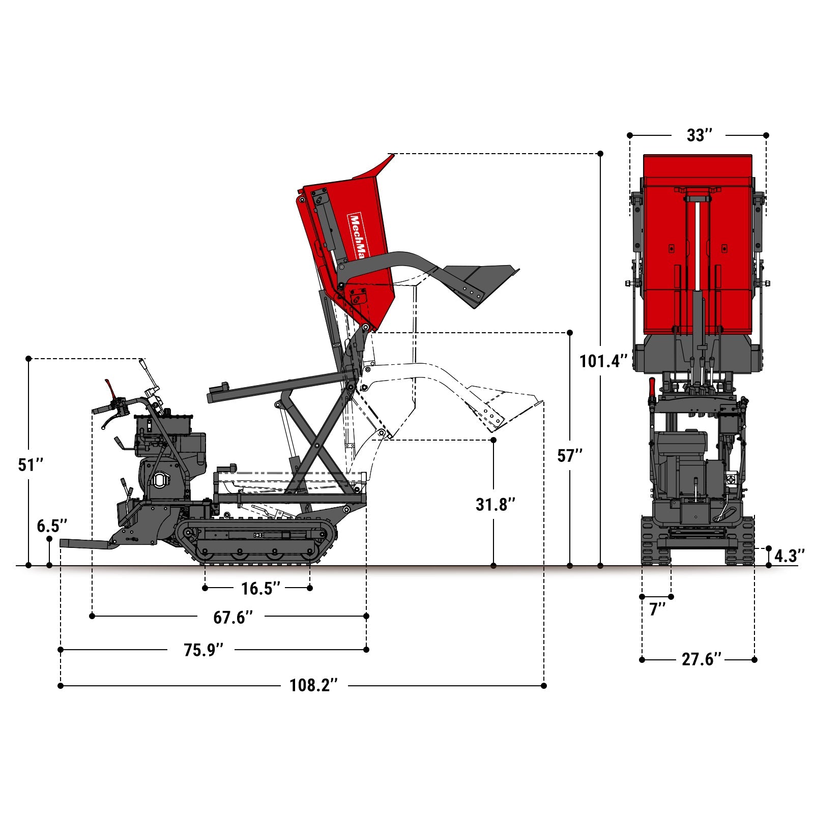 1100lbs Capacity E-Start 10HP 302cc Gas Engine Tracked Dumper Hydraulic Tipping and Lifting with Front Shovel ,  D50HTFL