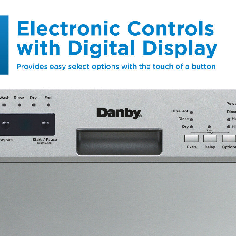 DANBY  18″ Wide Built-in Dishwasher - Stainless Steel (DDW18D1ESS)
