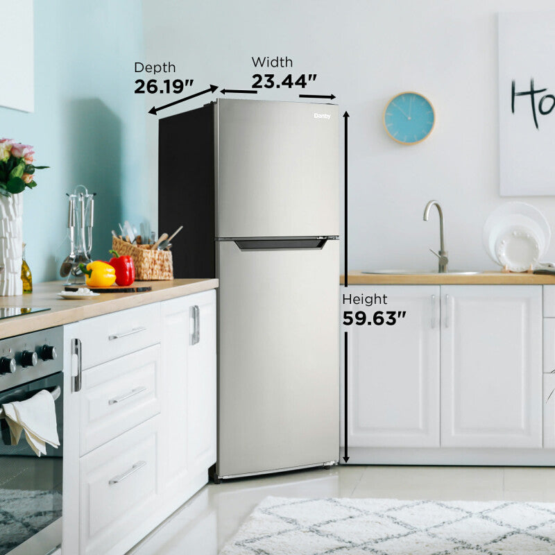 DANBY 23.5-Inch 10.1 Cu. Ft. Top Mount Apartment Size Fridge Look - Stainless Steel (DFF101B1BSLDB)