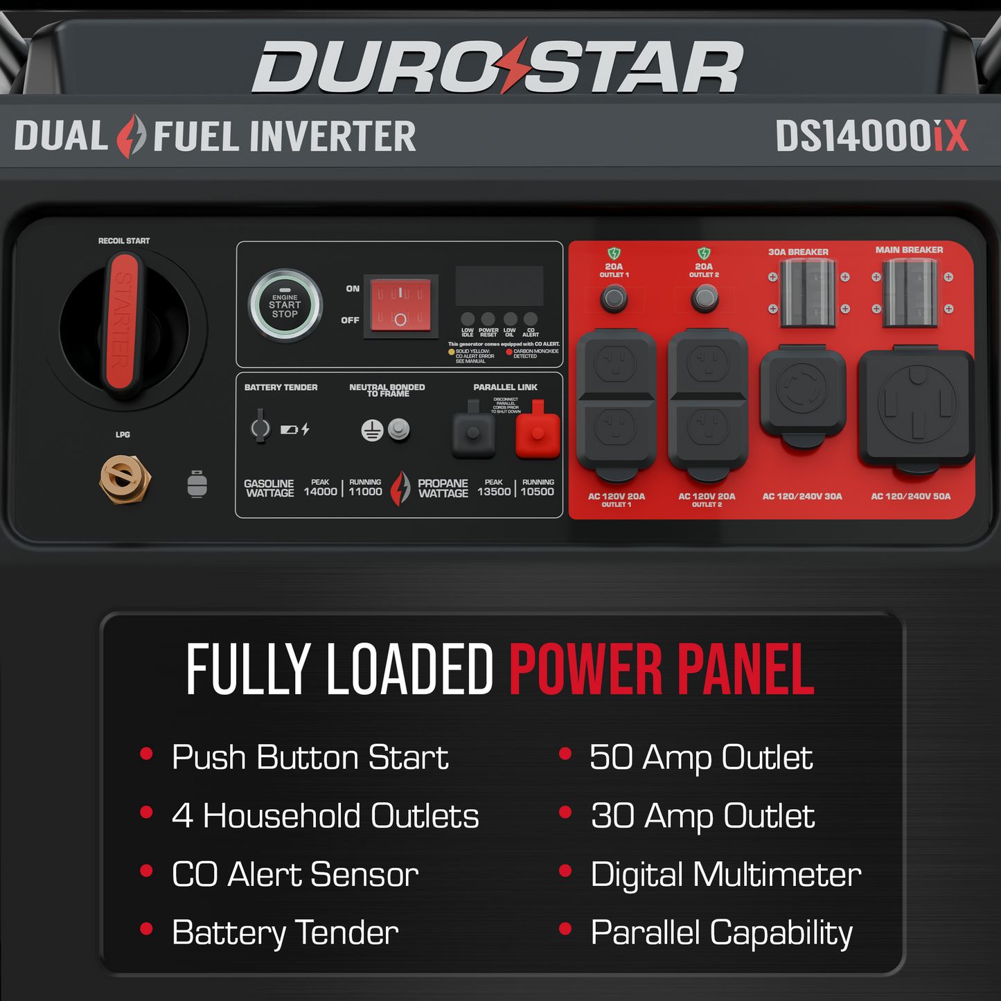 DuroStar DS14000iX 11000W/14000W Generator Dual Fuel Gas Propane 50A Low THD Inverter Remote Start New