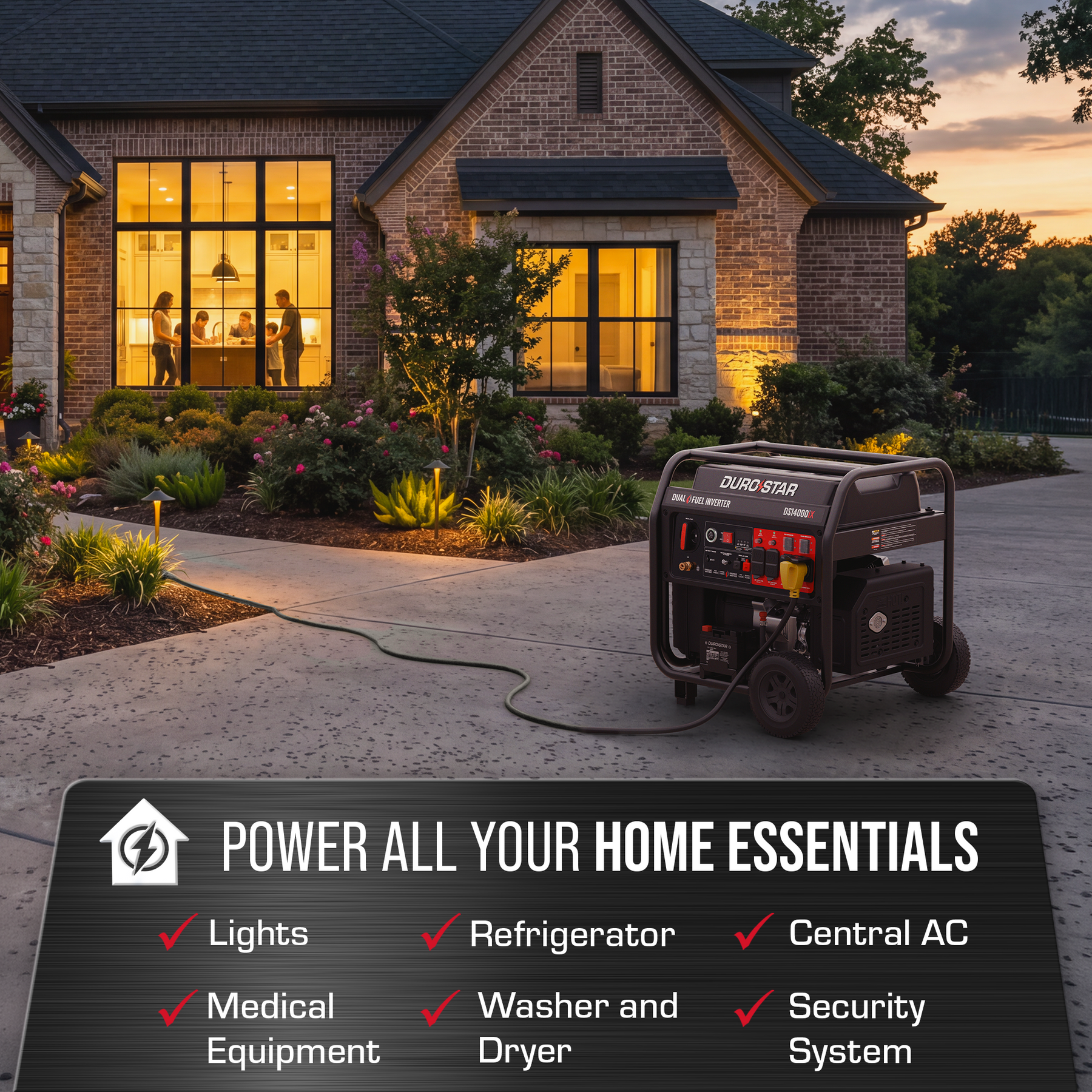 DuroStar DS14000iX 11000W/14000W Generator Dual Fuel Gas Propane 50A Low THD Inverter Remote Start New