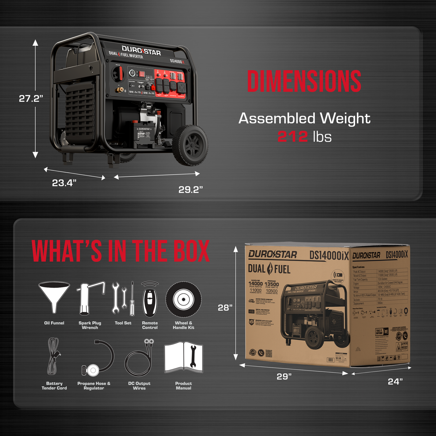 DuroStar DS14000iX 11000W/14000W Generator Dual Fuel Gas Propane 50A Low THD Inverter Remote Start New