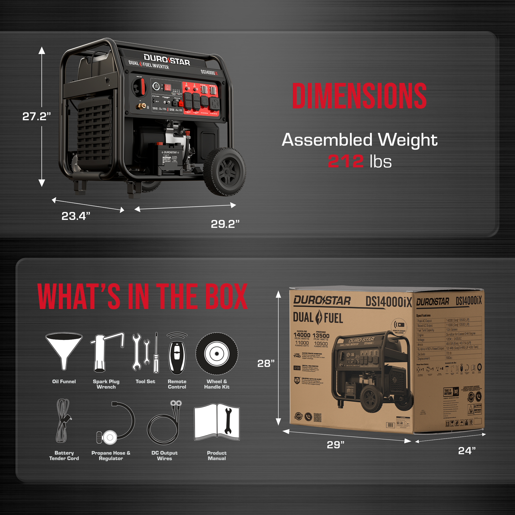 DuroStar DS14000iX 11000W/14000W Generator Dual Fuel Gas Propane 50A Low THD Inverter Remote Start New