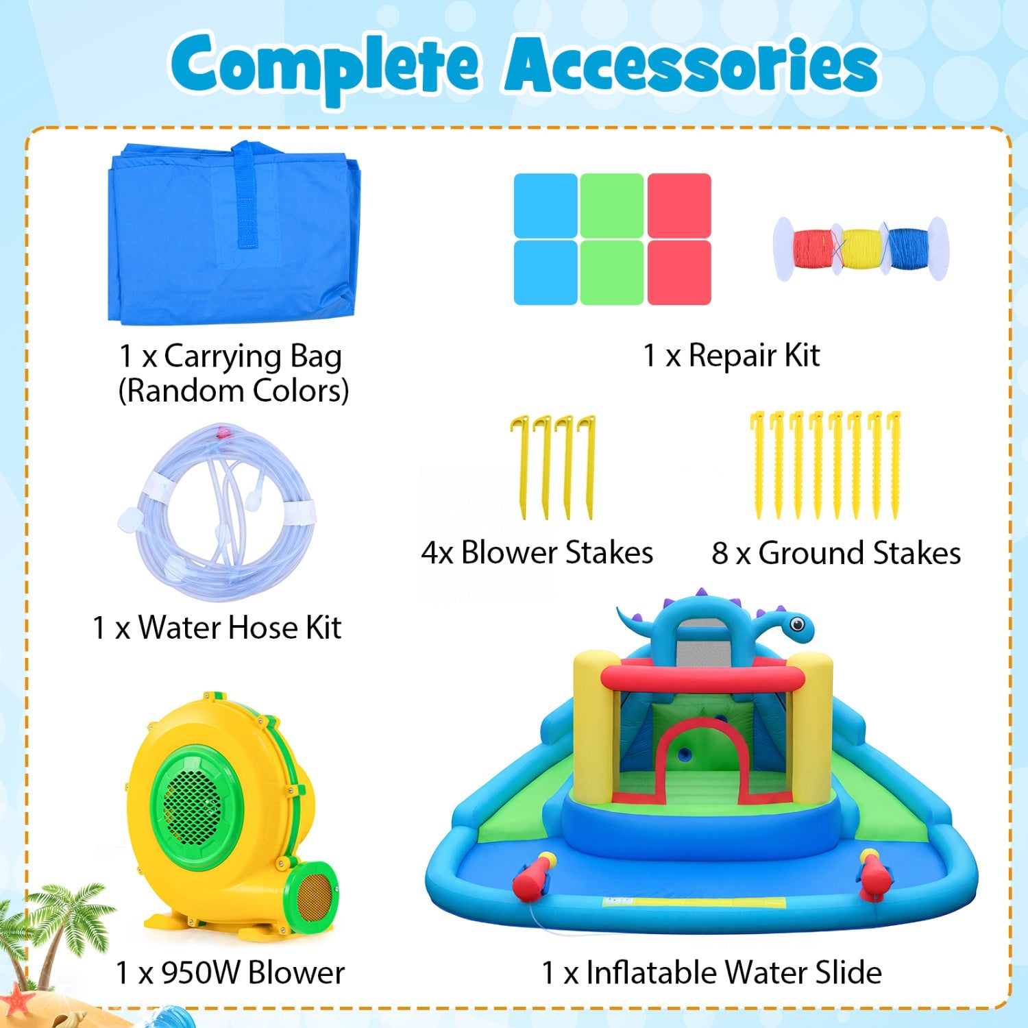 Costway Dinosaur Inflatable Water Slide Park w/ 950W Air Blower 79780852 New