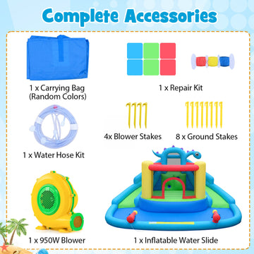 Costway Dinosaur Inflatable Water Slide Park w/ 950W Air Blower 79780852 New