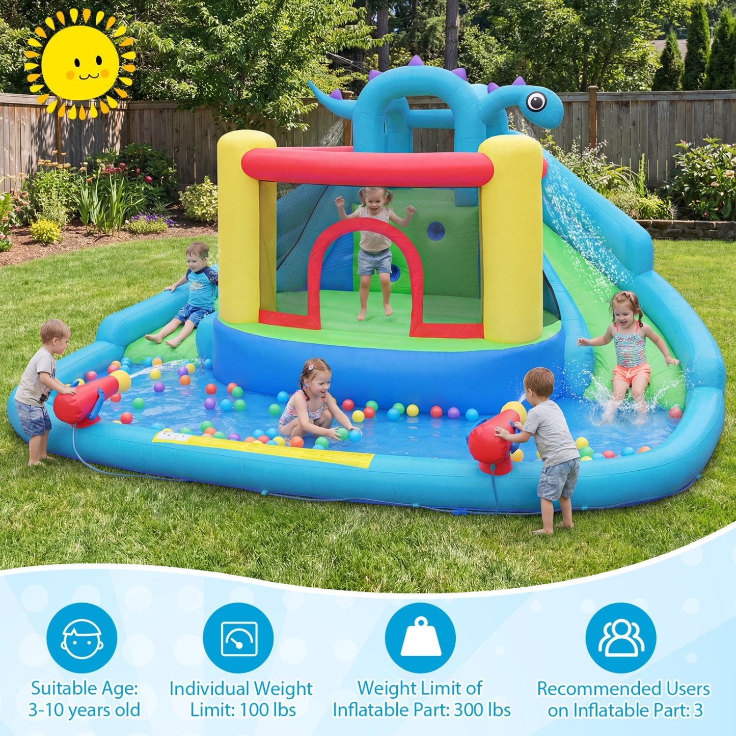 Costway Dinosaur Kids Inflatable Bounce House w/ 860W Air Blower 60159807 New