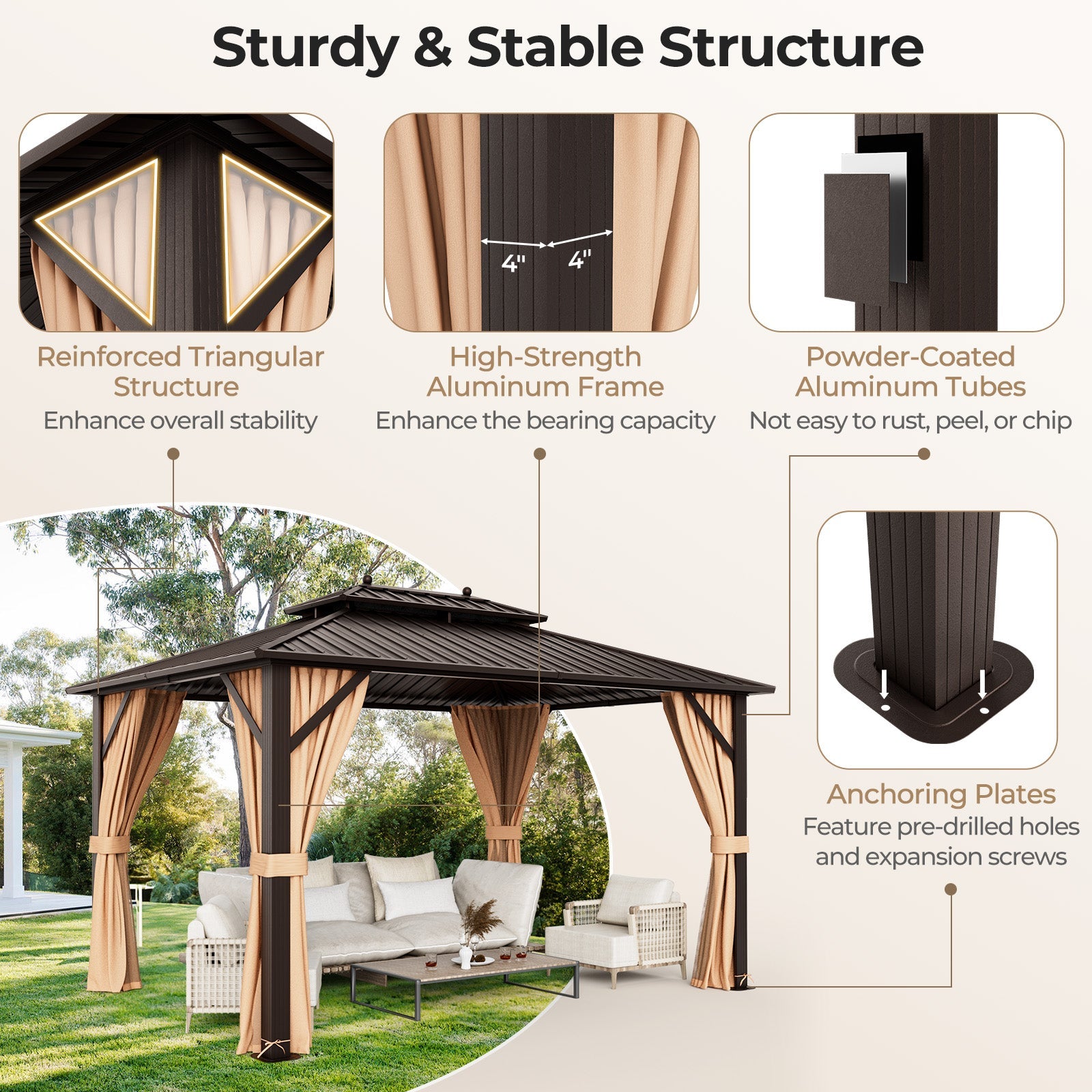 Costway 10' x 13' Patio Hardtop Gazebo Galvanized Steel Double Roof Netting 73825964 New