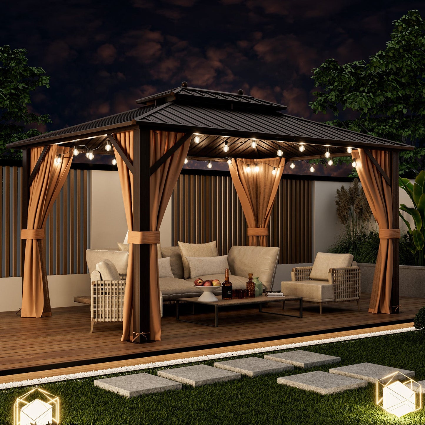 Costway 10' x 13' Patio Hardtop Gazebo Galvanized Steel Double Roof Netting 73825964 New