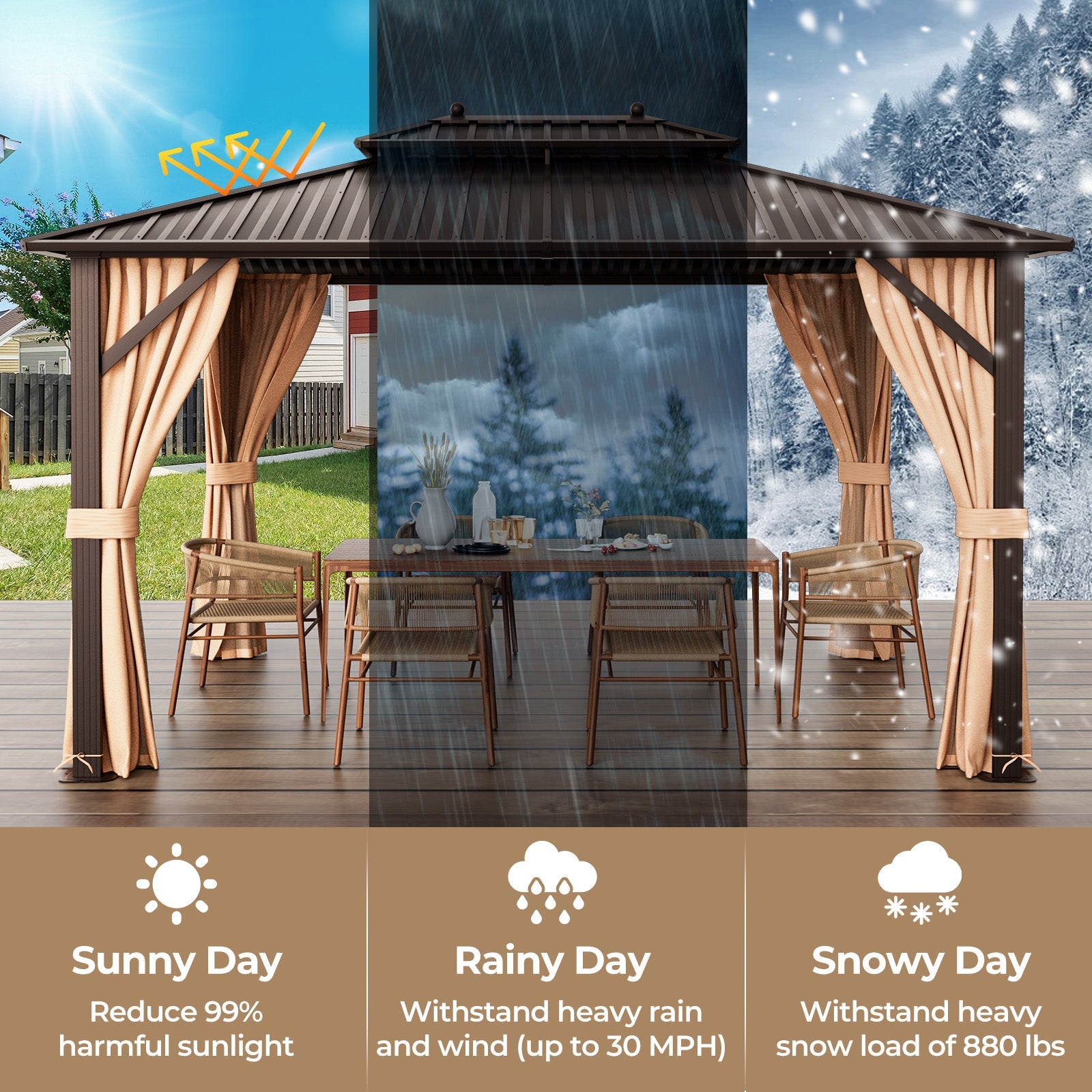 Costway 10' x 13' Patio Hardtop Gazebo Galvanized Steel Double Roof Netting 73825964 New