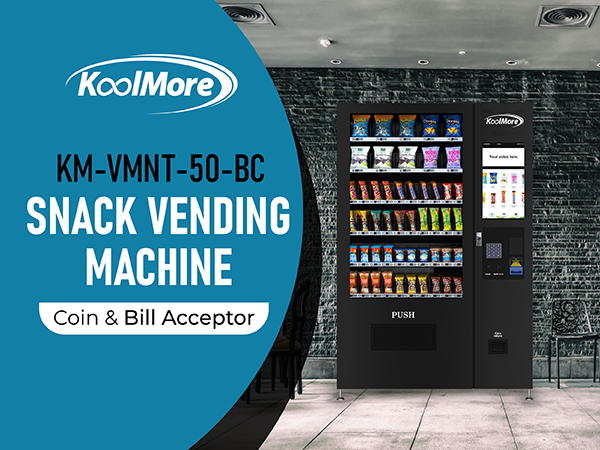 50 in. 60-Slot Snack Vending Machine with 22-inch Touch Screen, Bill and Coin Acceptor in Black, Non-Refrigerated