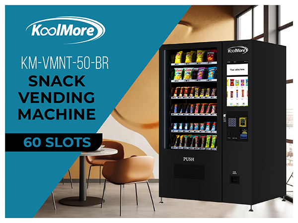 50 in. 60-Slot Snack Vending Machine with 22-inch Touch Screen, Credit Card Reader and Bill Acceptor in Black, Non-Refrigerated