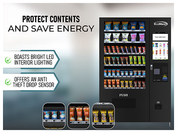50 in. 60-Slot Snack Vending Machine with 22-inch Touch Screen, Bill and Coin Acceptor in Black, Non-Refrigerated