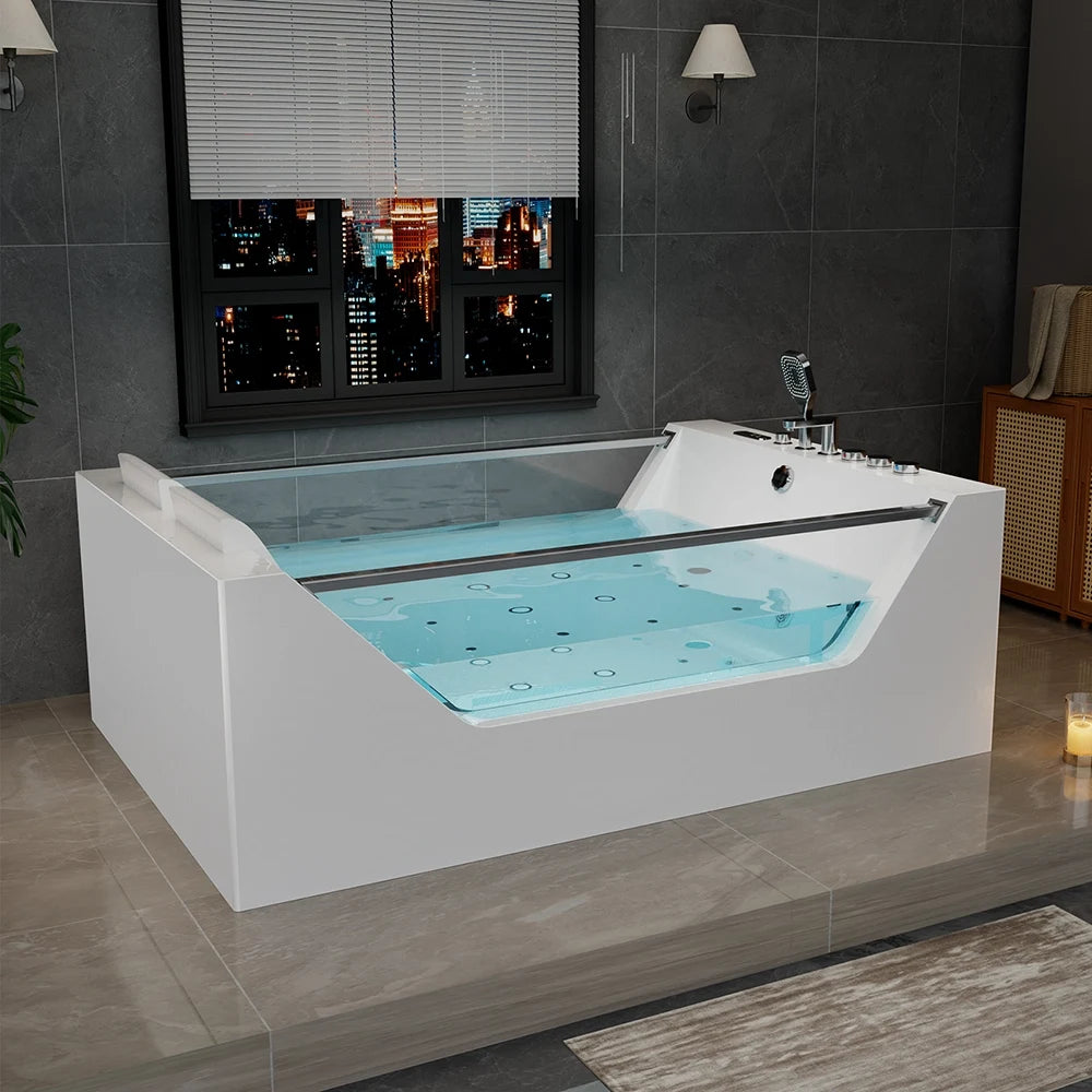 Empava Bathtub 71" Massage Whirlpool Inline Heater 2-Person with Dual Glass New