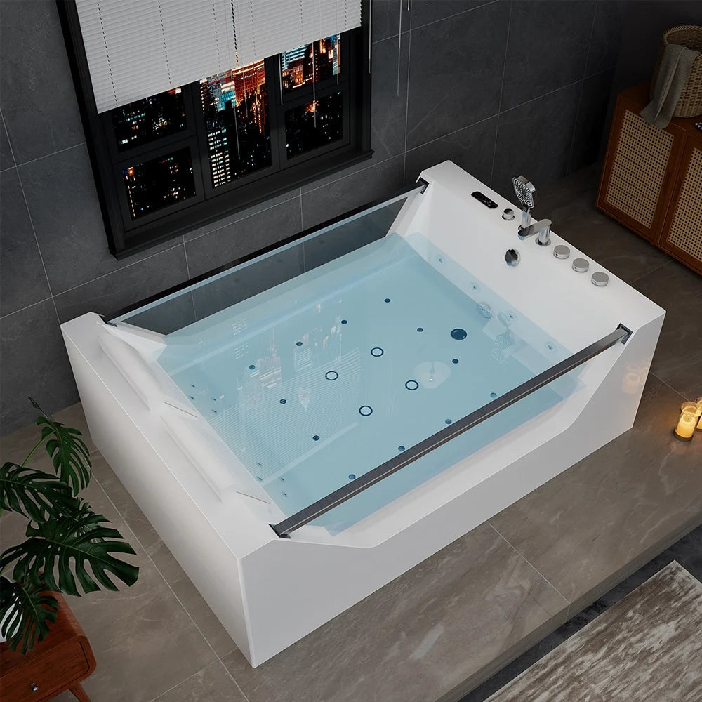 Empava Bathtub 71" Massage Whirlpool Inline Heater 2-Person with Dual Glass New