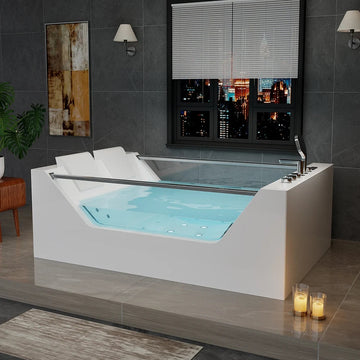 Empava Bathtub 71" Massage Whirlpool Inline Heater 2-Person with Dual Glass New