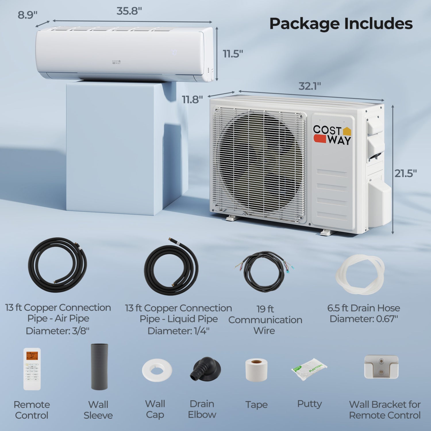 Costway EchoCool 17000 BTU 208/230V Mini Split Air Conditioner Heater Pump System 483257619 New