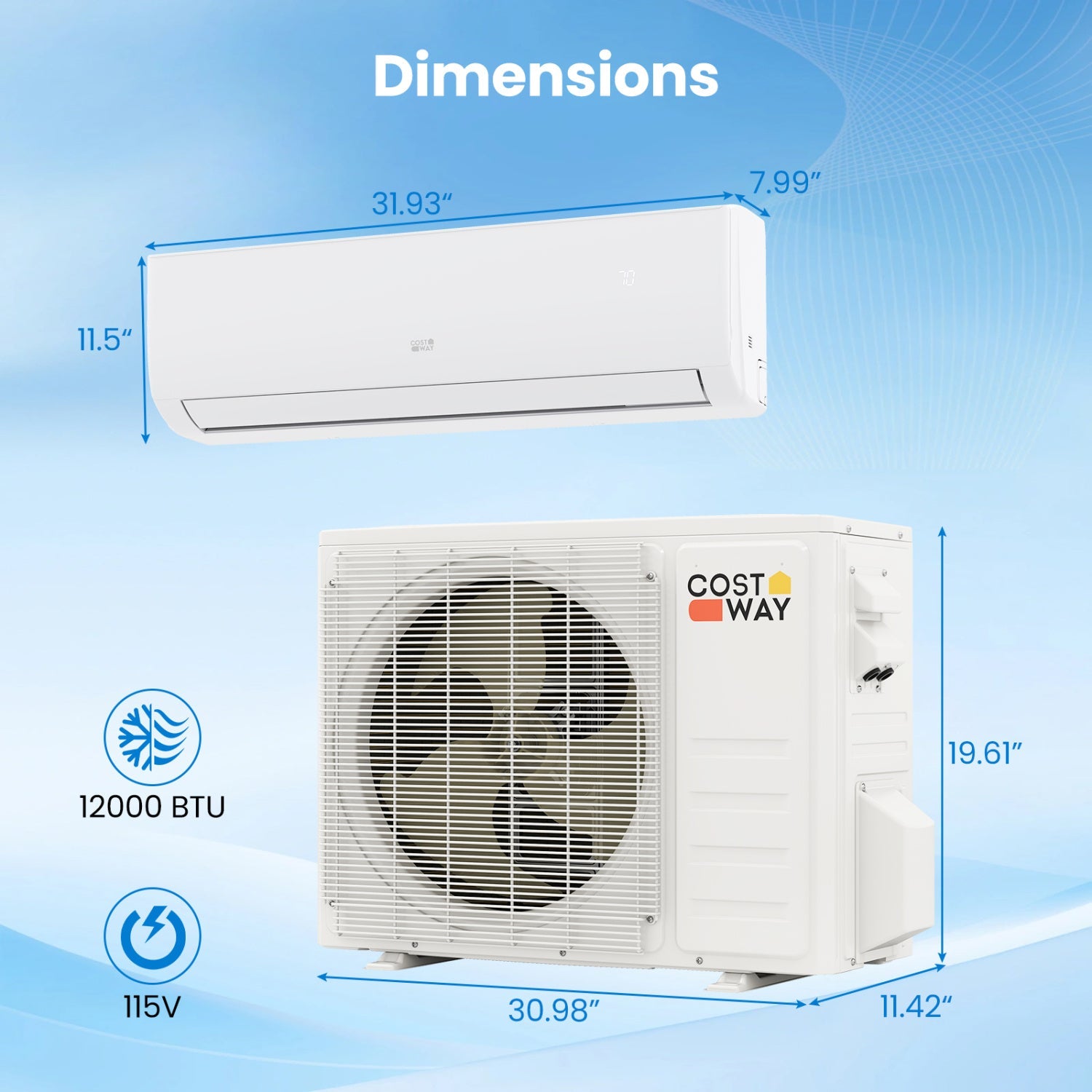 Costway 12000 BTU 20 SEER2 115V Mini Split Air Conditioner Heater 28820711 New