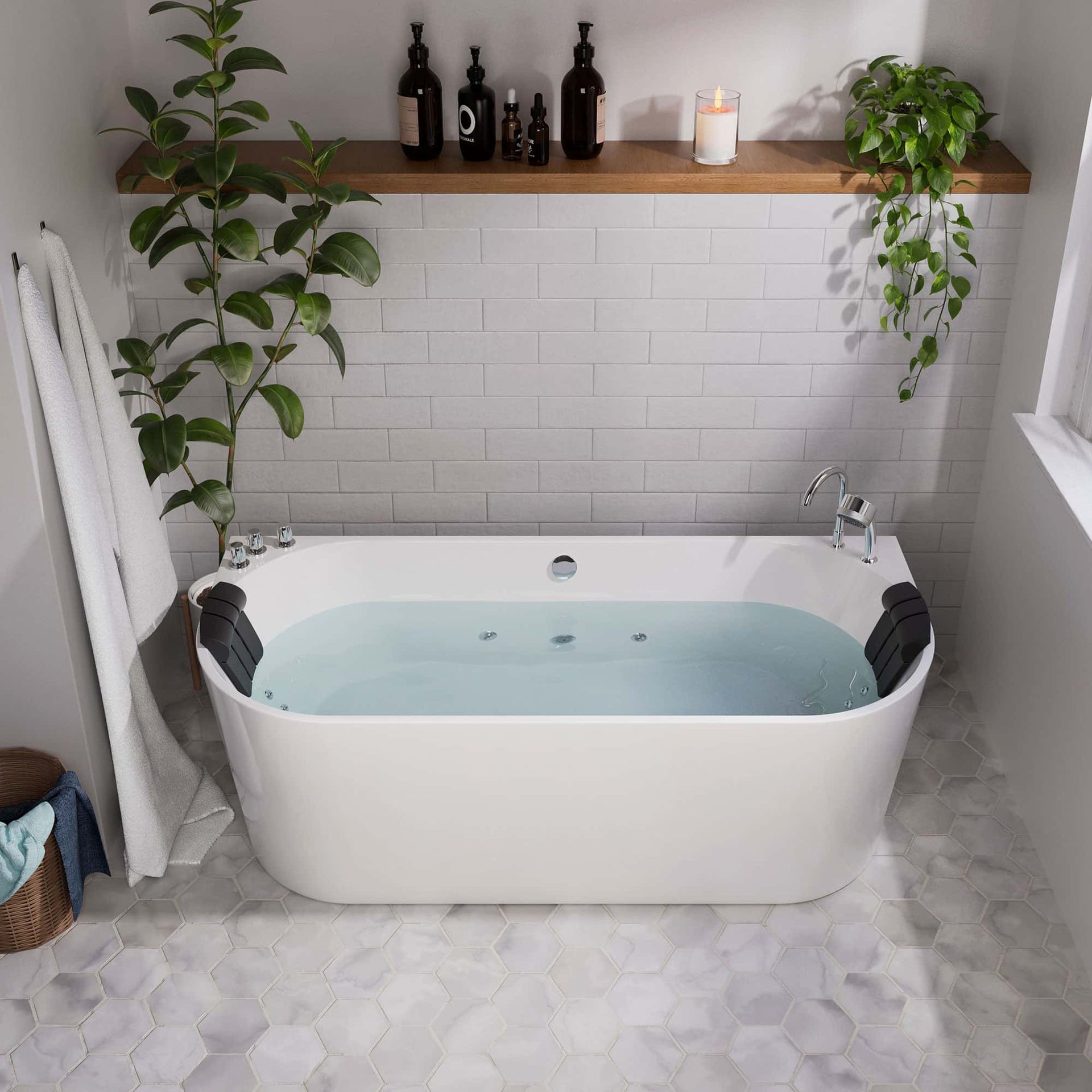 Empava Whirlpool Bathtub 67" Freestanding Hydro Massage with Center Drain New
