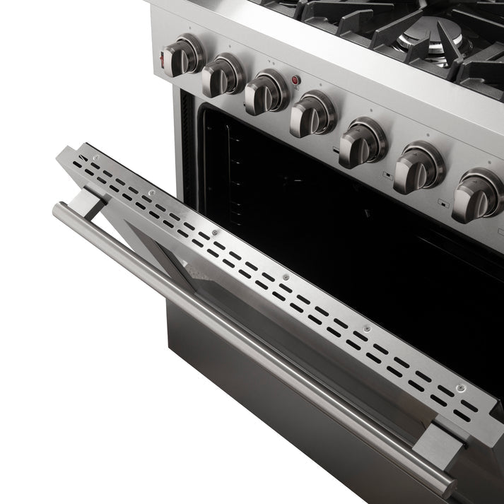 FORNO Galiano 36-Inch Dual Fuel Range Stainless Steel, 6 Burners, 5.36 cu.ft. True Convection Oven