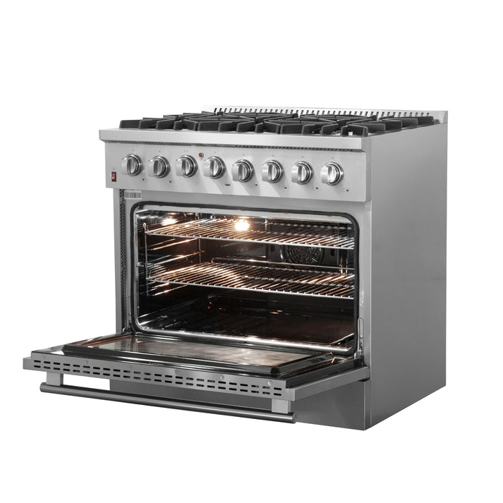FORNO Galiano 36-Inch Dual Fuel Range Stainless Steel, 6 Burners, 5.36 cu.ft. True Convection Oven