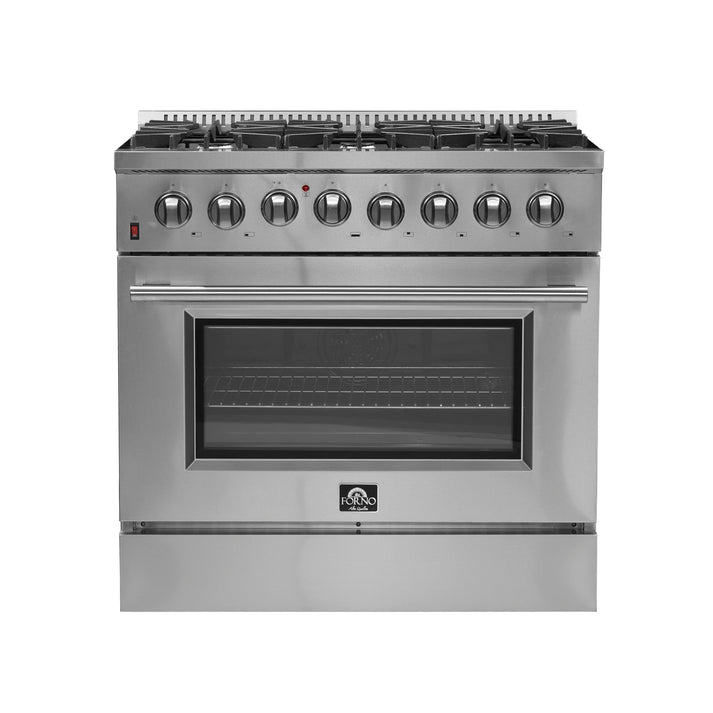 FORNO Galiano 36-Inch Dual Fuel Range Stainless Steel, 6 Burners, 5.36 cu.ft. True Convection Oven