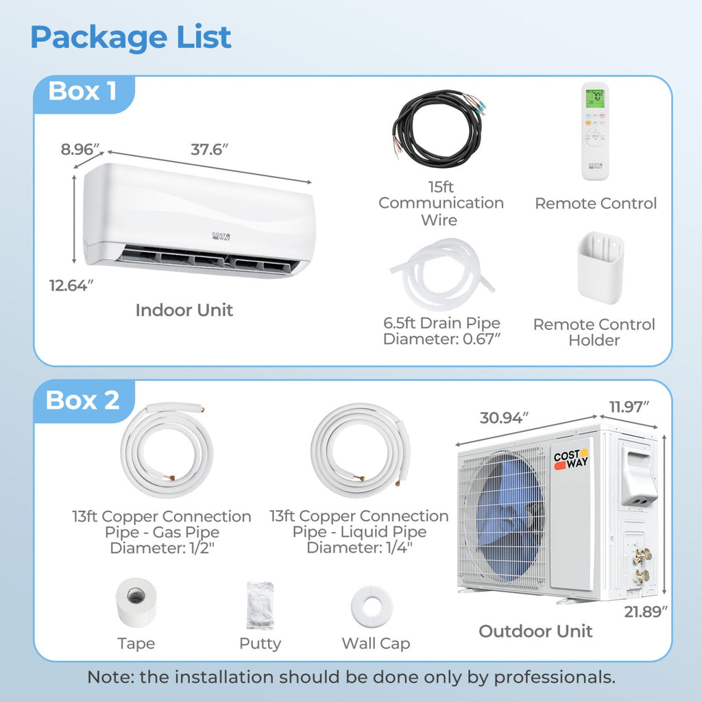 Costway 18000 BTU 19 SEER2 208-230V Mini Split Air Conditioner Heat Pump 60131248 New