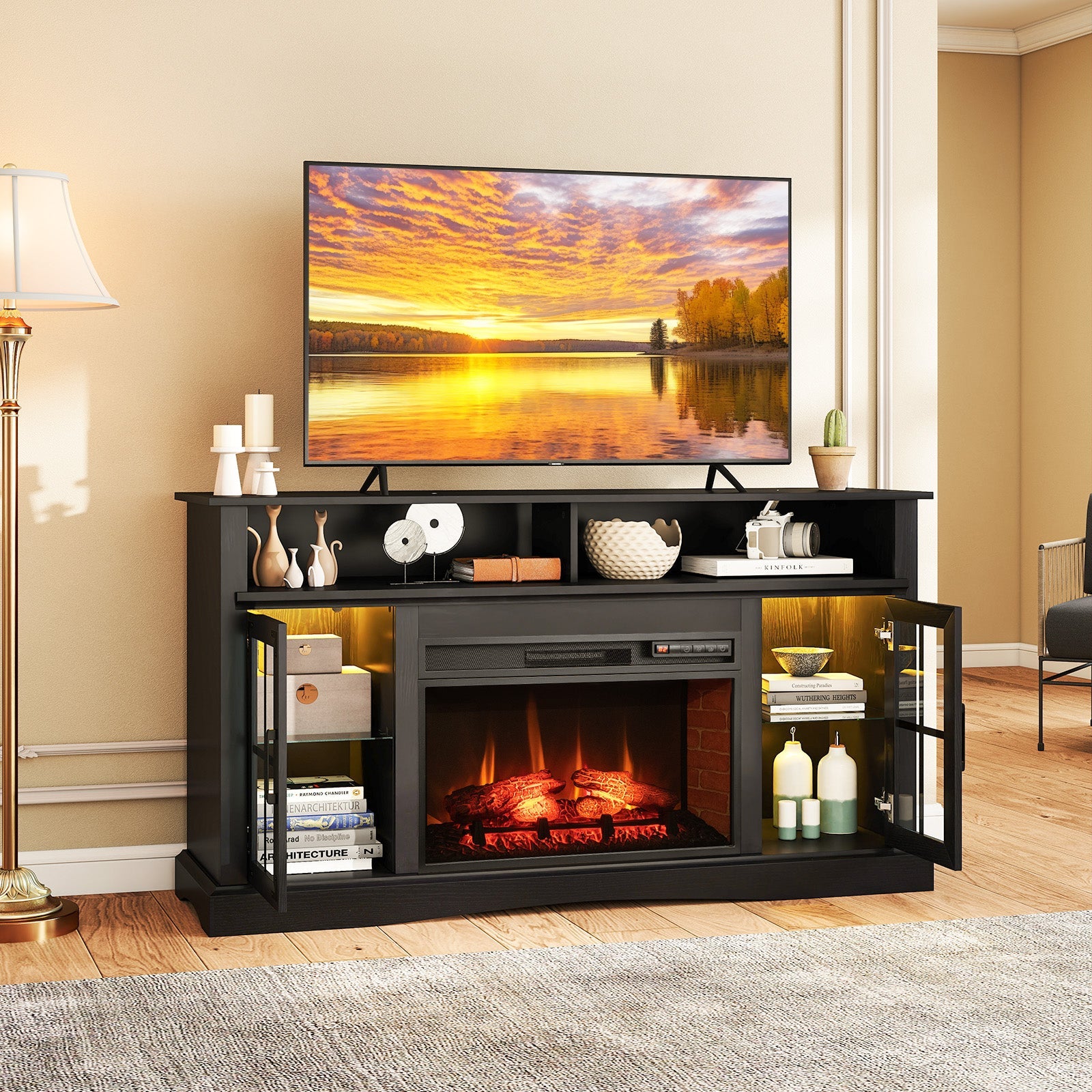 Costway Fireplace TV Stand w/ Remote Control & Thermostat for TVs up to 50" 823169745 New