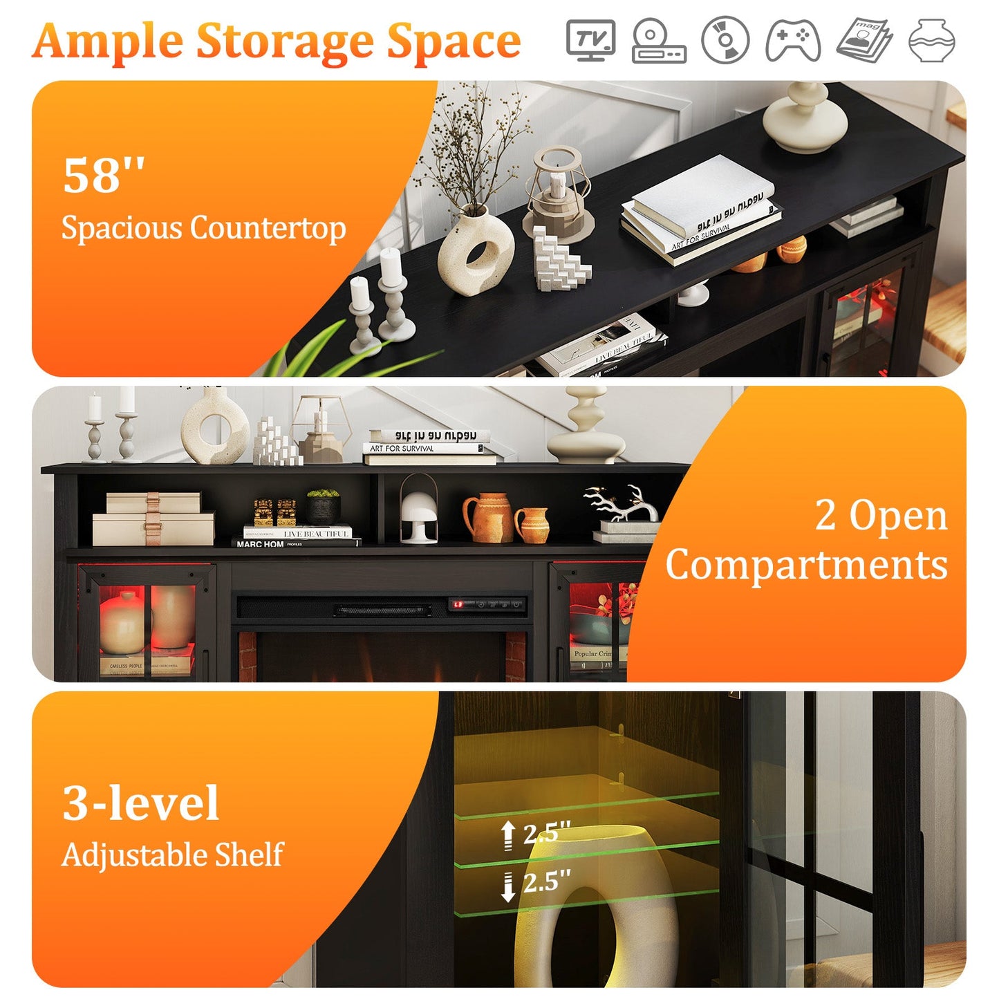 Costway Fireplace TV Stand w/ Remote Control & Thermostat for TVs up to 50" 823169745 New