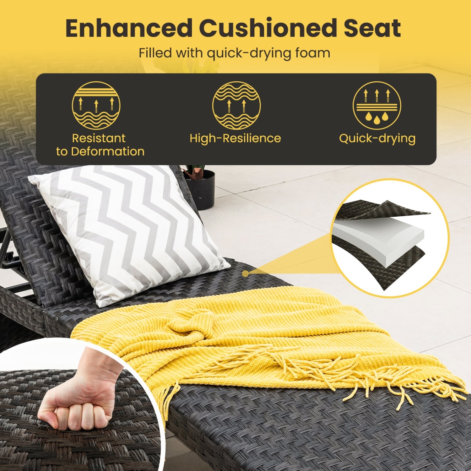 Costway Folding Padded Rattan Patio Chaise Lounge Set of 2 Adjustable Backrest 92576403 New