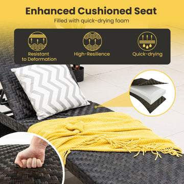 Costway Folding Padded Rattan Patio Chaise Lounge Set of 2 Adjustable Backrest 92576403 New
