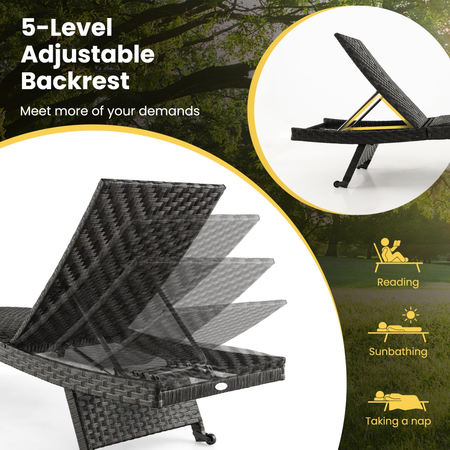 Costway Folding Padded Rattan Patio Chaise Lounge Set of 2 Adjustable Backrest 92576403 New
